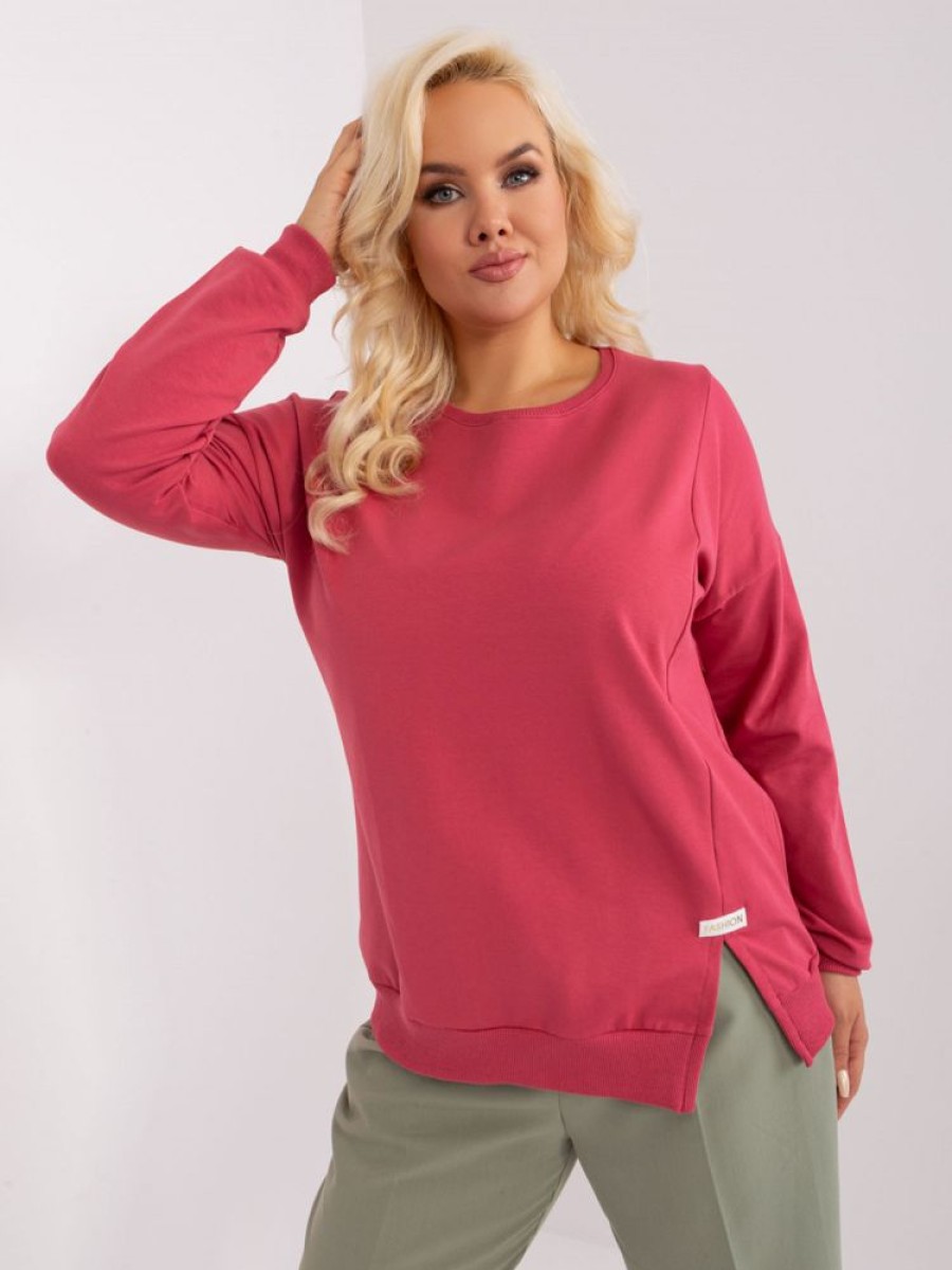 Odziez maloma Bluzy Bez Kaptura | Lekka Bluza Damska Plus Size W Kolorze M Naszywka Rozciecie Yamini Koralowy