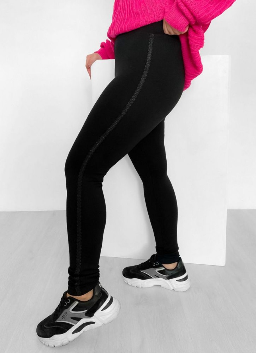 Odziez maloma | Legginsy Plus Size Spodnie W Kolorze M Wysoki Stan Lampas Wzor Wezyk Czarny