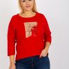 Odziez maloma Bluzki Longsleeves | Bluzka Damska Plus Size W Kolorze M Rekaw 3/4 Nadruk Print Czerwony