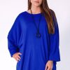 Odziez maloma Tuniki Z Rekawem | Tunika Plus Size W Kolorze Kobaltowym Oversize Z Naszyjnikiem Rekaw 3/4 Daniela Niebieski/Kobalt