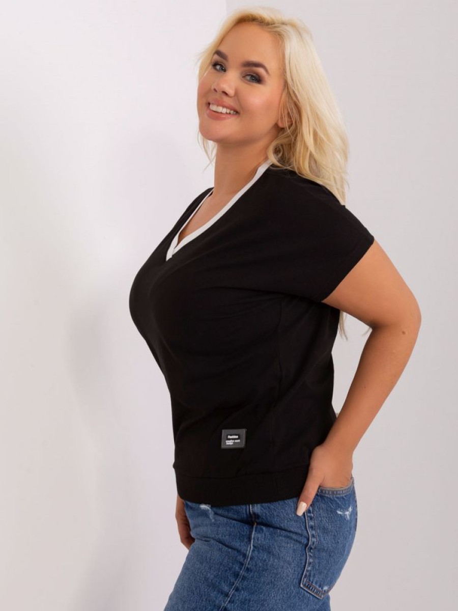 Odziez maloma T-Shirty Jednokolorowe | Bluza Damska Plus Size W Kolorze Czarnym Dekolt V Jose