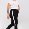 Odziez maloma | Legginsy Plus Size Spodnie W Kolorze Czarnym Z Bialym Lampasem Wysoki Stan