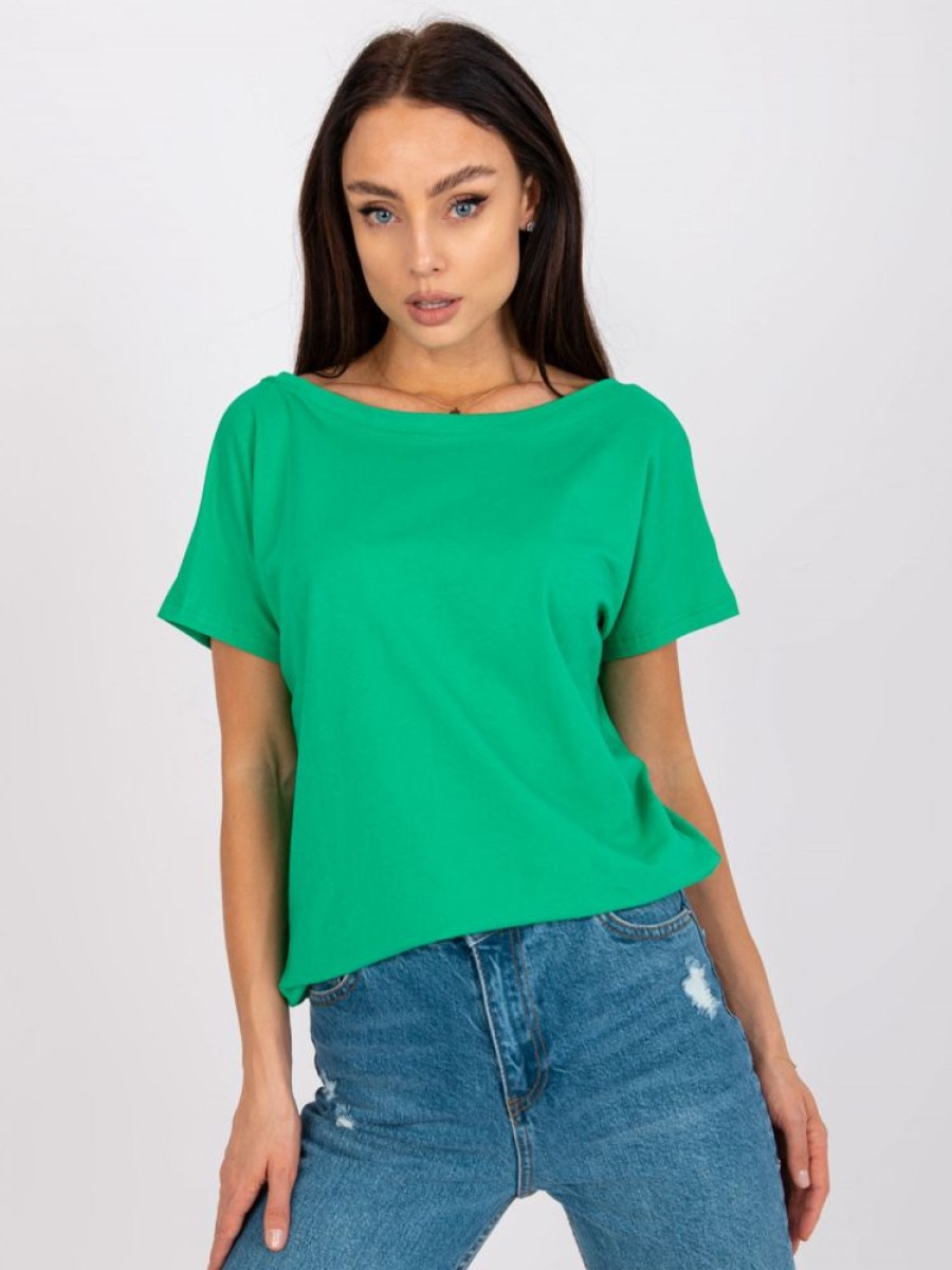 Odziez maloma T-Shirty Basic | Bluzka Damska W Kolorze M Dekolt Na Plecach W Serek V-Neck Caro Zielony