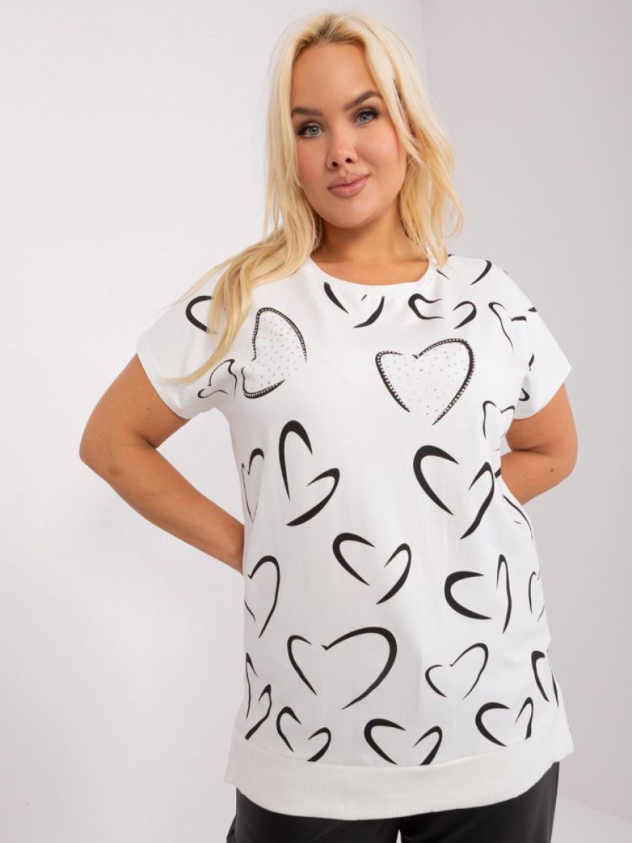 Odziez maloma T-Shirty One Size | Bluzka Damska Rozciecia Plus Size W Kolorze Ecru Serca Dzety Leia