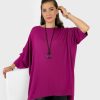 Odziez maloma Tuniki Nietoperz | Tunika Plus Size W Kolorze Magenta Oversize Z Naszyjnikiem Rekaw 3/4 Daniela Rozowy/Magenta