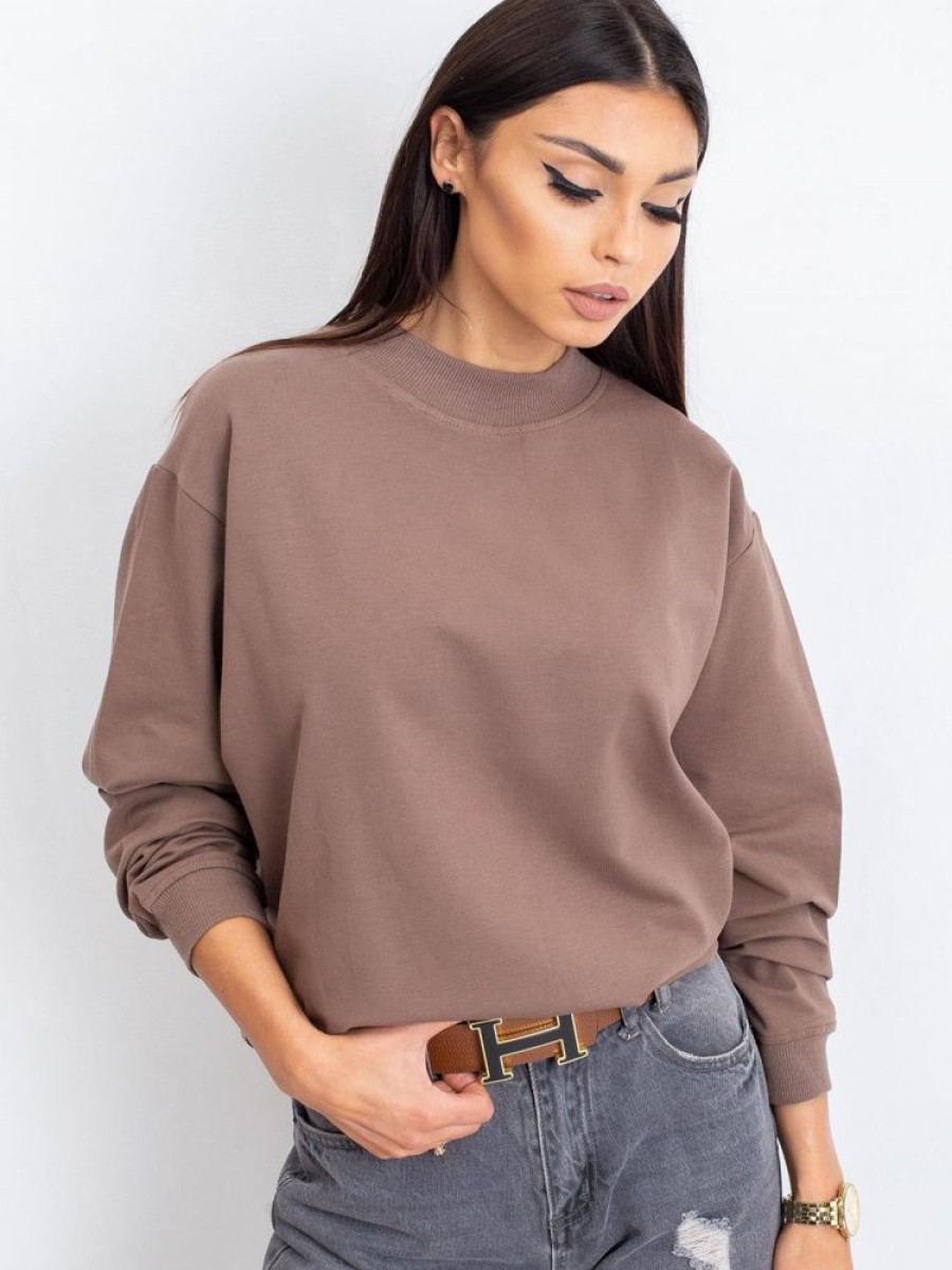 Odziez maloma Bluzy Bez Kaptura | Bluza Damska W Kolorze Brazowym Latte Oversize Basic Lea Brazowy/Bezowy