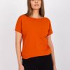 Odziez maloma T-Shirty Jednokolorowe | Bluzka Damska W Kolorze Dark Orange Basic Dekolt Na Plecach W Serek V-Neck Caro Pomaranczowy