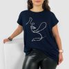 Odziez maloma T-Shirty Z Nadrukiem | Nietoperz T-Shirt Damski Plus Size W Kolorze Owym Srebrny Line Art Woman Granat