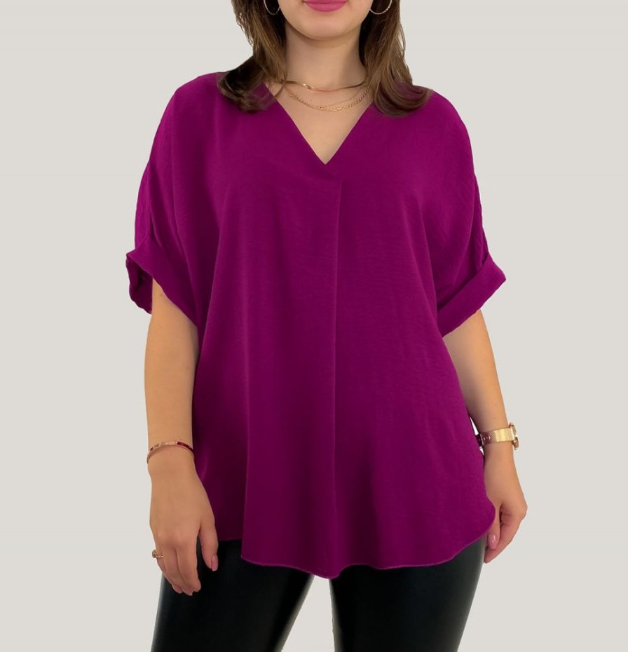 Odziez maloma Bluzki Koszulowe | Elegancka Bluzka Oversize Koszula W Kolorze Magenta Stojka Asha Rozowy/Magenta