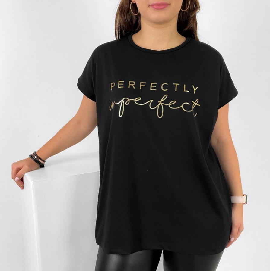 Odziez maloma T-Shirty Z Nadrukiem | Nietoperz T-Shirt Damski Plus Size W Kolorze Moty Print Perfectly Imperfect Czarny