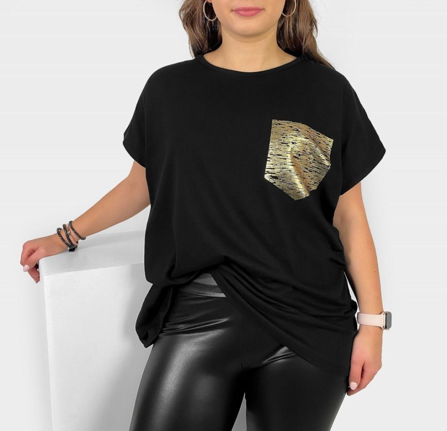 Odziez maloma T-Shirty Z Nadrukiem | Nietoperz T-Shirt Damski Plus Size W Kolorze M Printota Kieszonka Czarny