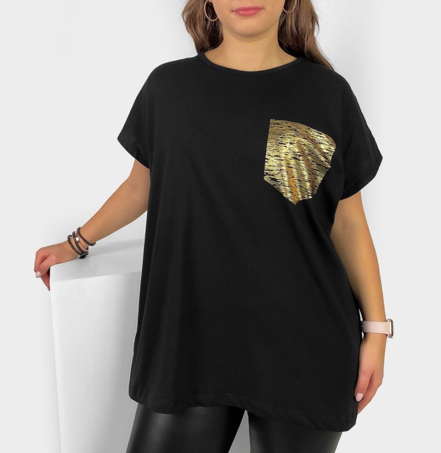 Odziez maloma T-Shirty Z Nadrukiem | Nietoperz T-Shirt Damski Plus Size W Kolorze M Printota Kieszonka Czarny