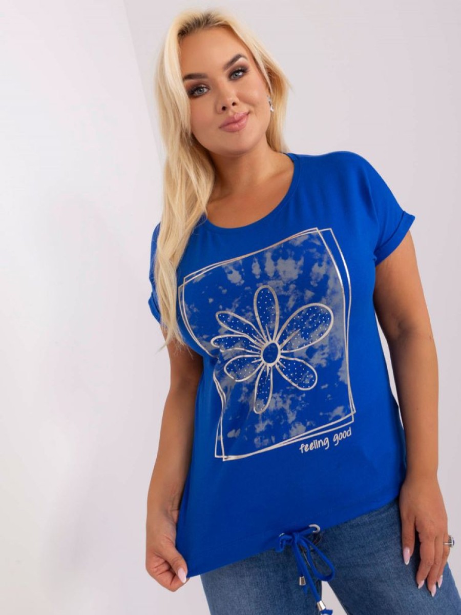 Odziez maloma T-Shirty One Size | Bluzka Damska Plus Size W Kolorze Owy Zloty Kwiat Dzety Wiazana Nisha Kobalt