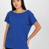 Odziez maloma T-Shirty Jednokolorowe | Bluzka Damska W Kolorze Kobaltowym Basic Dekolt Na Plecach W Serek V-Neck Caro Niebieski/Kobalt