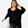 Odziez maloma Swetry W Serek | Lekki Sweter Plus Size W Kolorze M Nietoperz Dekolt W Serek Orin Czarny