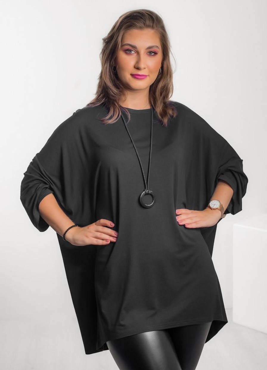 Odziez maloma Tuniki Z Naszyjnikiem | Tunika Plus Size W Kolorze M Oversize Z Naszyjnikiem Rekaw 3/4 Daniela Czarny