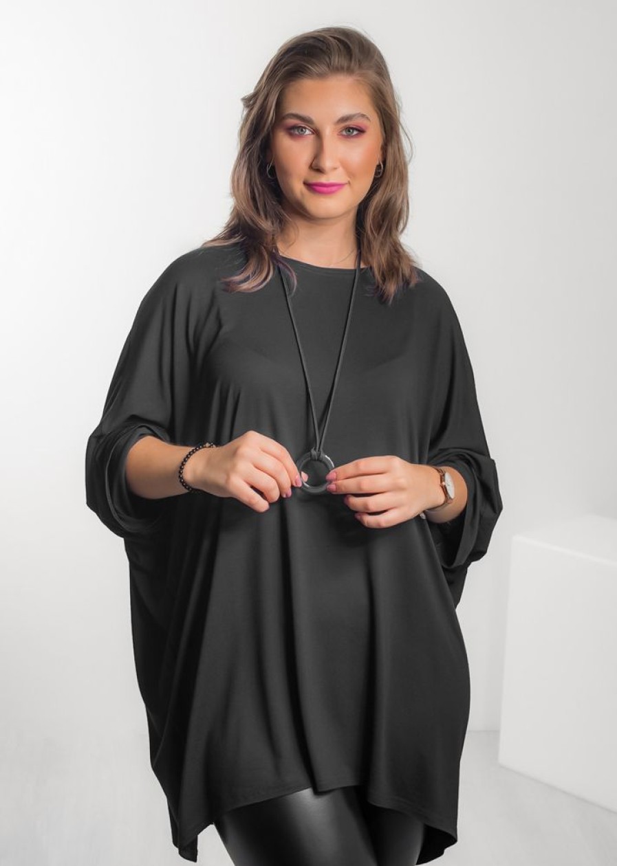 Odziez maloma Tuniki Z Naszyjnikiem | Tunika Plus Size W Kolorze M Oversize Z Naszyjnikiem Rekaw 3/4 Daniela Czarny