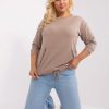 Odziez maloma Bluzki Na Co Dzien | Bluzka Damska Plus Size W Kolorze M Wiazana Duza Kieszen Napisy Dale Bezowy