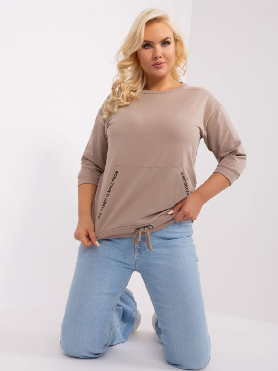 Odziez maloma Bluzki Na Co Dzien | Bluzka Damska Plus Size W Kolorze M Wiazana Duza Kieszen Napisy Dale Bezowy