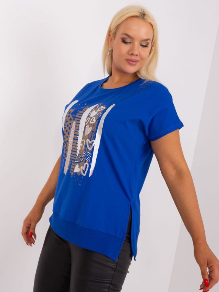 Odziez maloma T-Shirty One Size | Bluzka Damska Plus Size W Kolorze Kobaltowym Serca Dzety Iwon