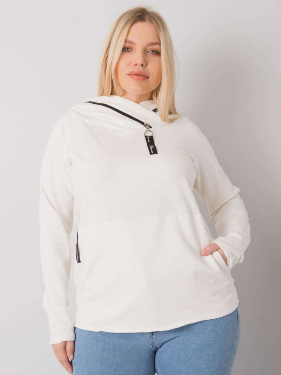 Odziez maloma Bluzy Kangurki | Bluza Damska Plus Size W Kolorze Ecru Kaptur Na Zamek Style