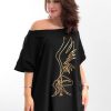 Odziez maloma Bluzki Oversize | Bluzka Damska W Kolorze M Oversize Dluzszy Tyl Print Gold Fairy Czarny