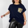 Odziez maloma T-Shirty Z Nadrukiem | Nietoperz T-Shirt Damski Plus Size W Kolorze Owym Printota Kieszonka Granat