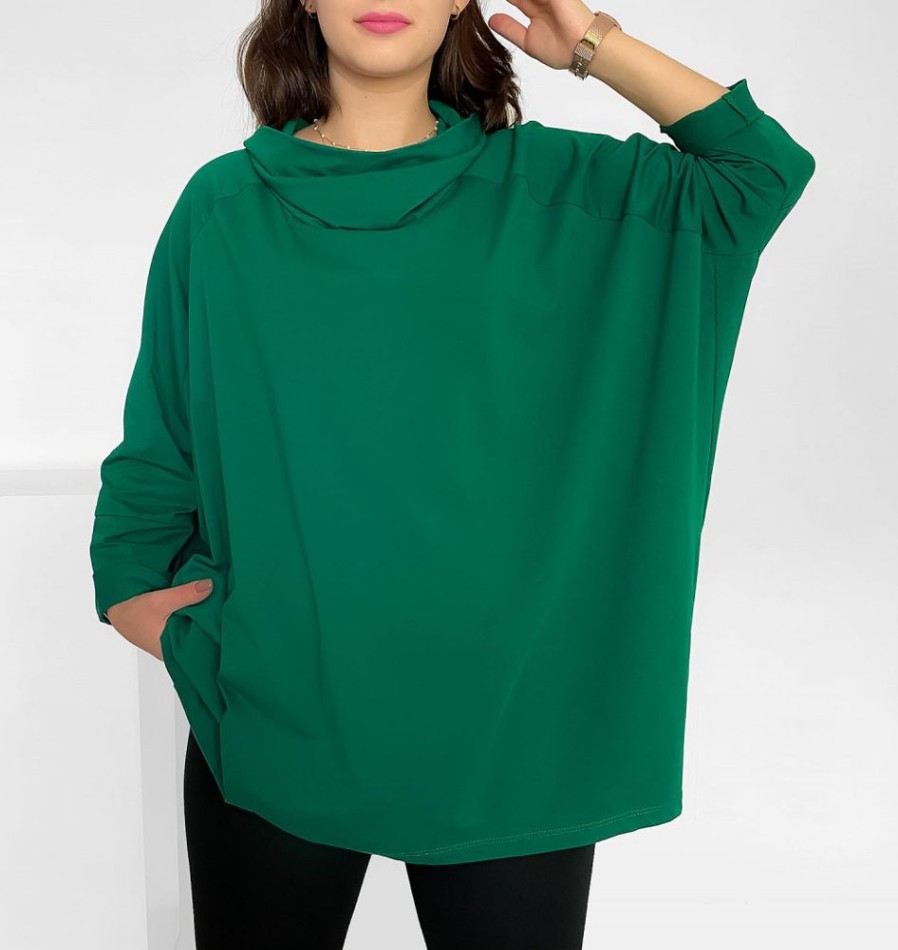 Odziez maloma Tuniki Nietoperz | Mega Oversize Tunika Plus Size W Kolorze M Luzny Golf Lazel Zielony