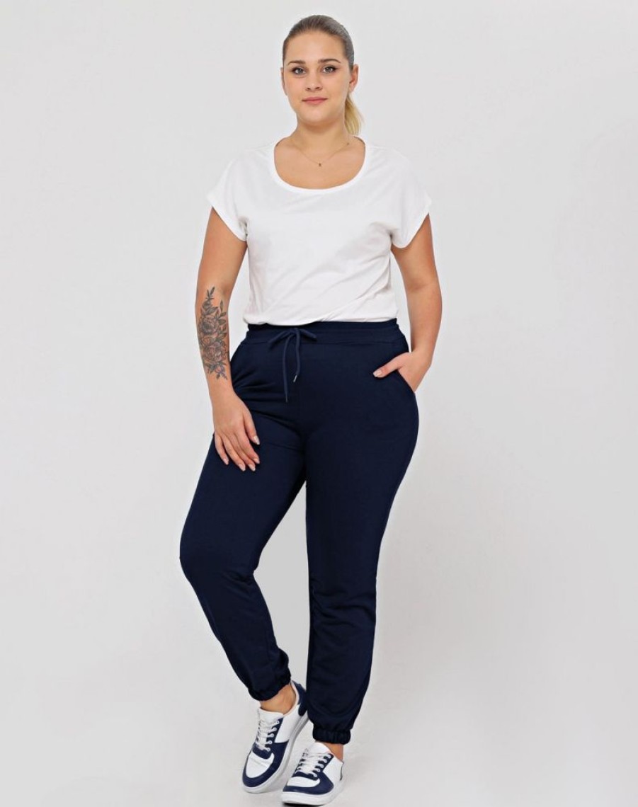 Odziez maloma Spodnie Dresowe | Spodnie Dresowe Damskie W Kolorze Owym Plus Size Basic Yokko Granat