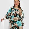 Odziez maloma Tuniki Z Nadrukiem | Welurowa Tunika Bluzka Plus Size Oversize Dluzszy Tyl Print Wzor Duze Kwiaty Lindy Multikolor/Bezowy/Czarny/Turkusowy