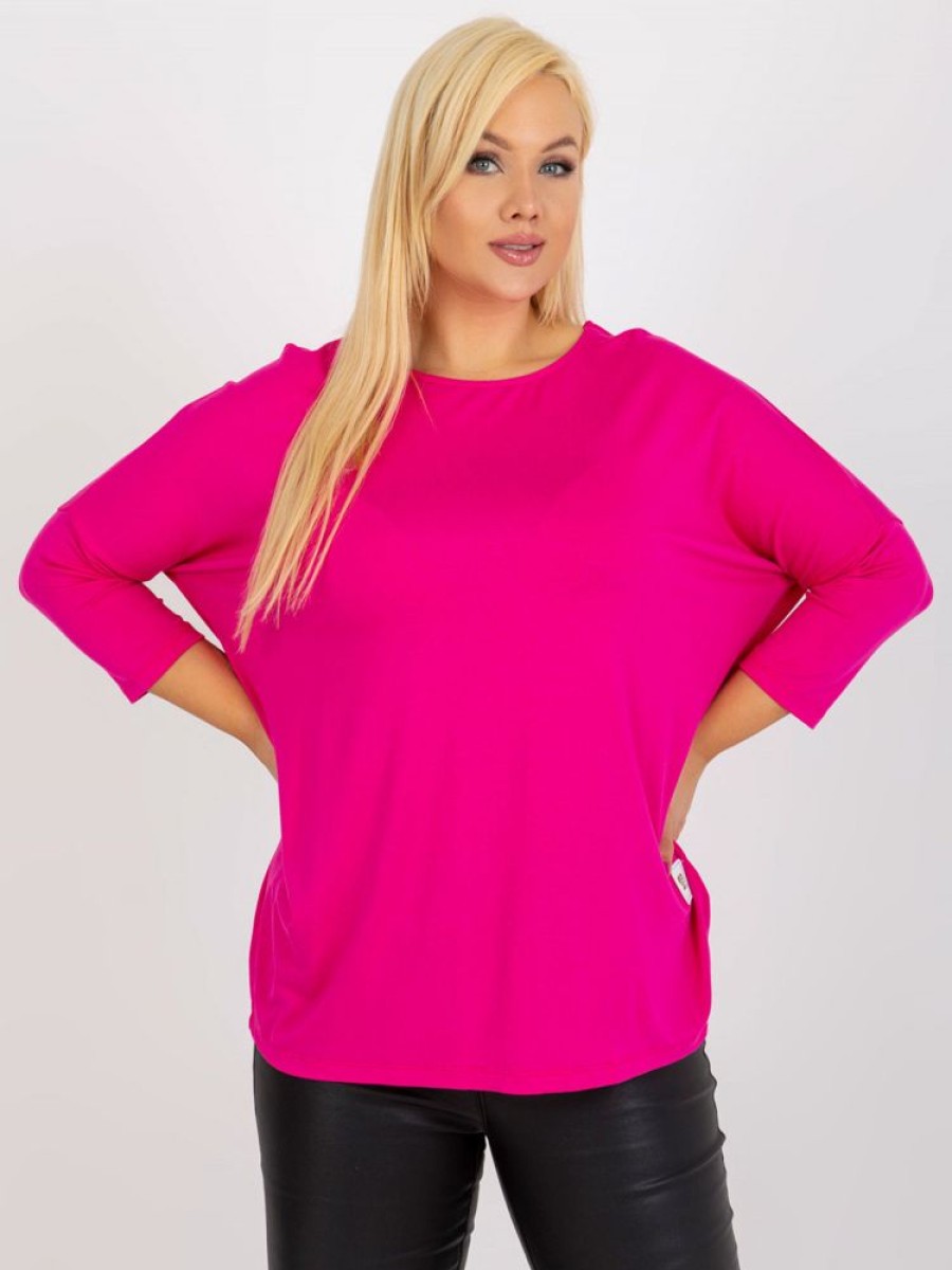 Odziez maloma Bluzki Longsleeves | Bluzka Damska Plus Size W Kolorze Fuksji Luzna Oversize Charo Rozowy/Fuksja