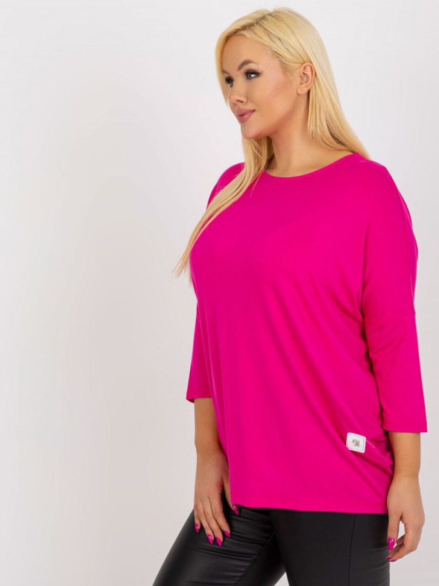 Odziez maloma Bluzki Longsleeves | Bluzka Damska Plus Size W Kolorze Fuksji Luzna Oversize Charo Rozowy/Fuksja