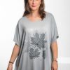 Odziez maloma Tuniki Z Krotkim Rekawem | Tunika Plus Size Luzna Bluzka Z Wiskozy W Kolorze M Liscie Autumn Szary