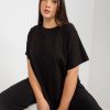 Odziez maloma T-Shirty Jednokolorowe | Wygodna Bluzka Damska Plus Size W Kolorze M Dluzszy Tyl Krotki Rekaw Doni Czarny