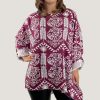 Odziez maloma Bluzki Z Nadrukiem | Bluzka Plus Size W Kolorze Bordowym Podpinany Rekaw Bialy Wzor Boho Rena