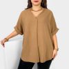 Odziez maloma Bluzki Wizytowe | Elegancka Bluzka Oversize Koszula W Kolorze M Stojka Asha Camelowy