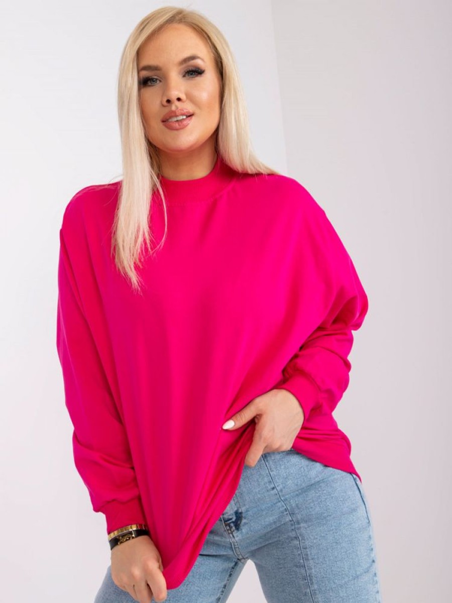 Odziez maloma Bluzy Bez Kaptura | Bluza Damska Plus Size W Kolorze Fuksji Oversize Basic Ravena Rozowy/Fuksja