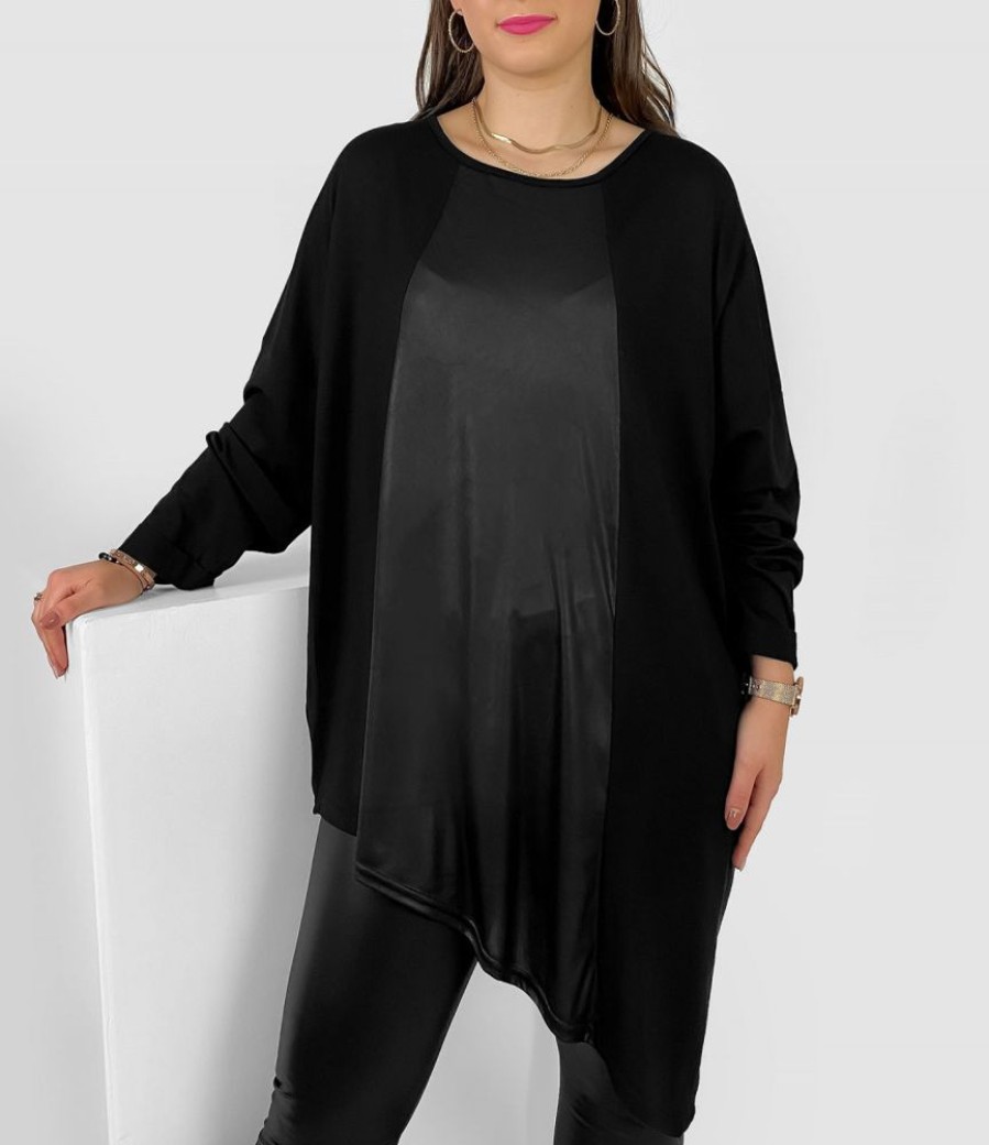 Odziez maloma Bluzki Oversize | Asymetryczna Bluzka Tunika Plus Size W Kolorze Czarnym Skorkowy Motyw Lexy