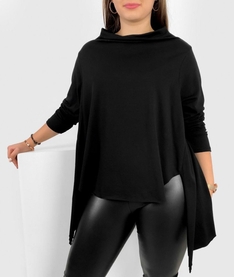 Odziez maloma Bluzki Oversize | Asymetryczna Bluzka Damska Plus Size W Kolorze M Dluzszy Tyl Polgolf Woda Ashanti Czarny