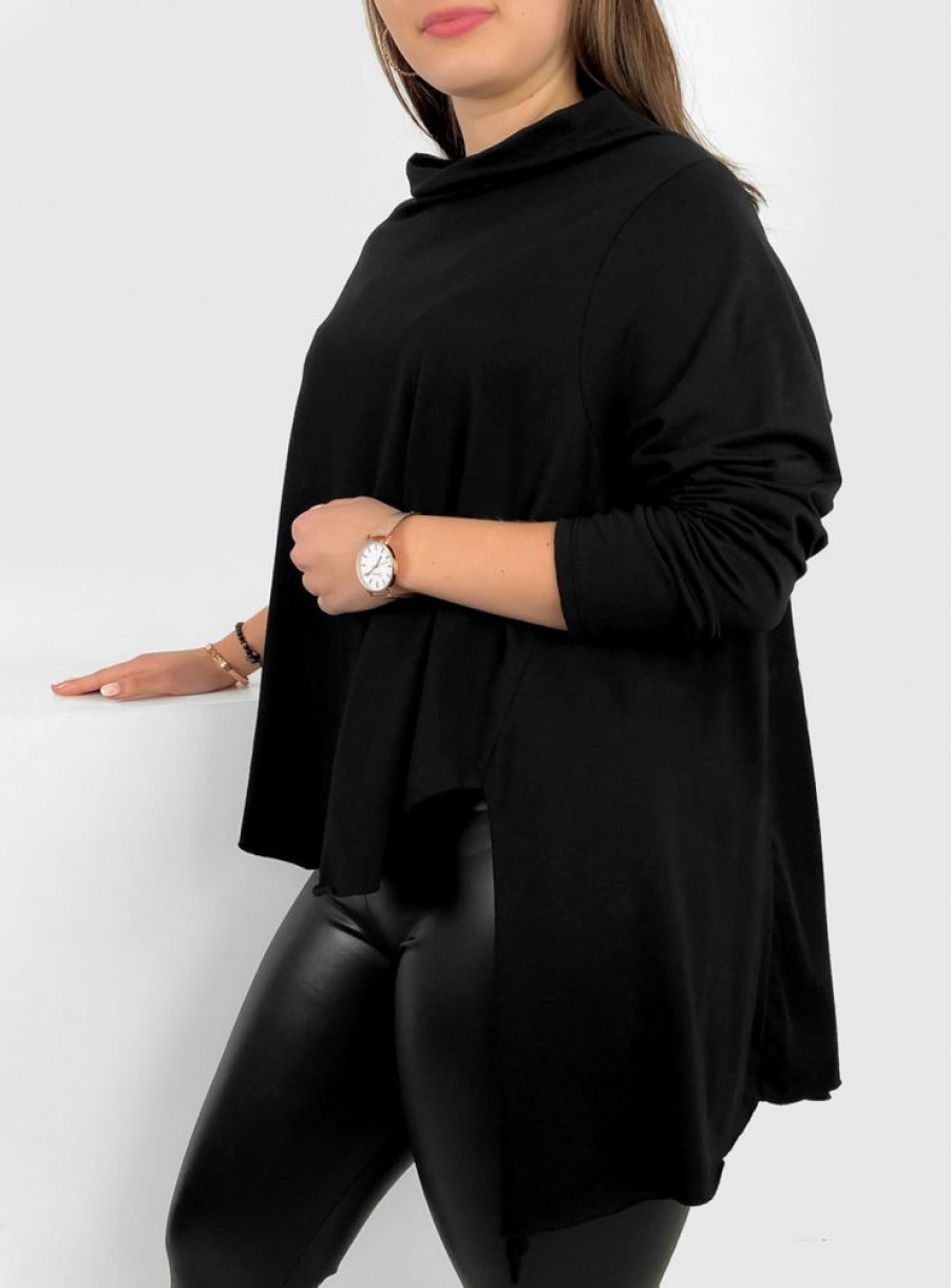 Odziez maloma Bluzki Oversize | Asymetryczna Bluzka Damska Plus Size W Kolorze M Dluzszy Tyl Polgolf Woda Ashanti Czarny