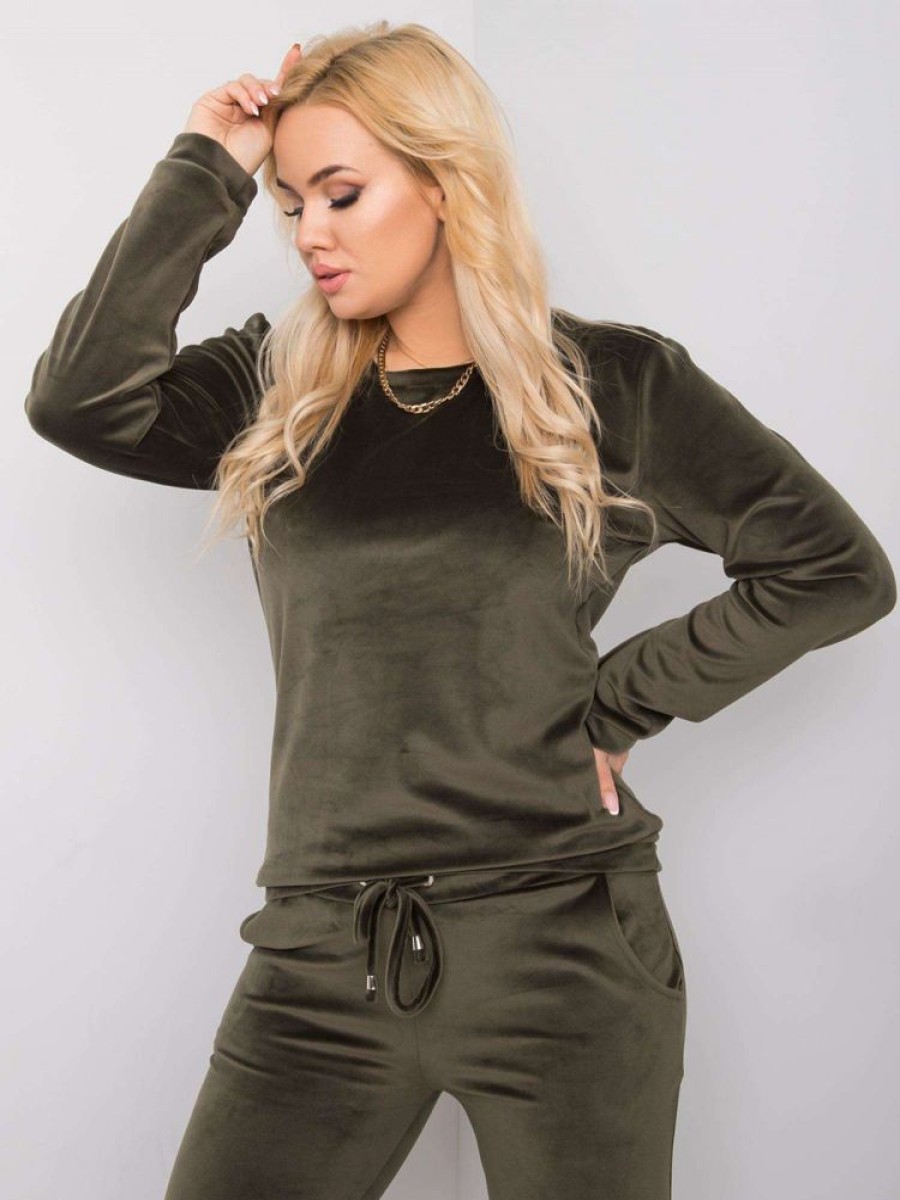 Odziez maloma Komplety Sportowe | Dres Damski Welurowy W Kolorze Komplet Spodnie I Bluza Imoggin Khaki