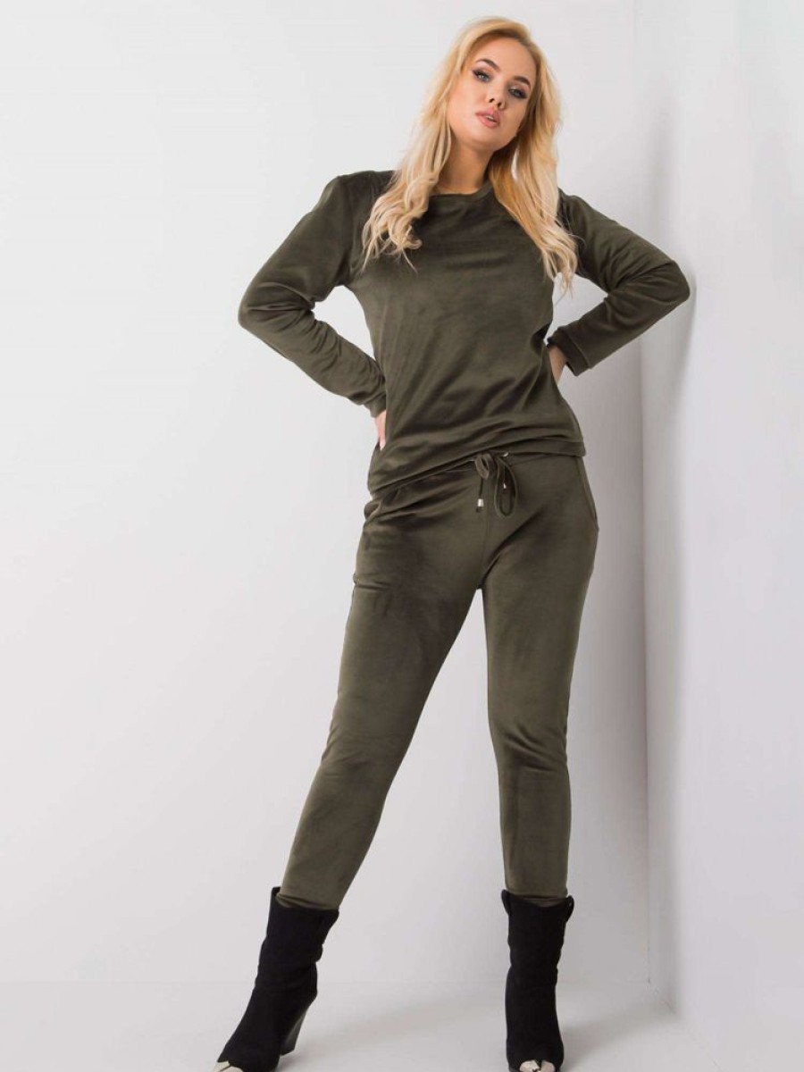 Odziez maloma Komplety Sportowe | Dres Damski Welurowy W Kolorze Komplet Spodnie I Bluza Imoggin Khaki