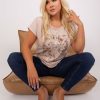 Odziez maloma T-Shirty One Size | Bluzka Damska Plus Size W Kolorze M Zloty Kwiat Dzety Wiazana Nisha Bezowy