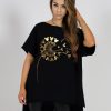 Odziez maloma Bluzki Oversize | Bluzka Damska Oversize W Kolorze Czarnym Dluzszy Tyloty Dmuchawiec Czarny/Zloty