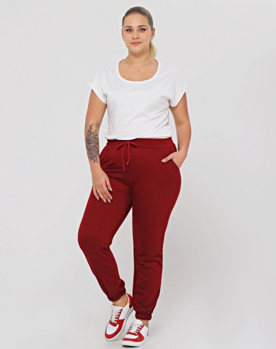 Odziez maloma Spodnie Dresowe | Spodnie Dresowe Damskie W Kolorze M Plus Size Basic Yokko Bordowy