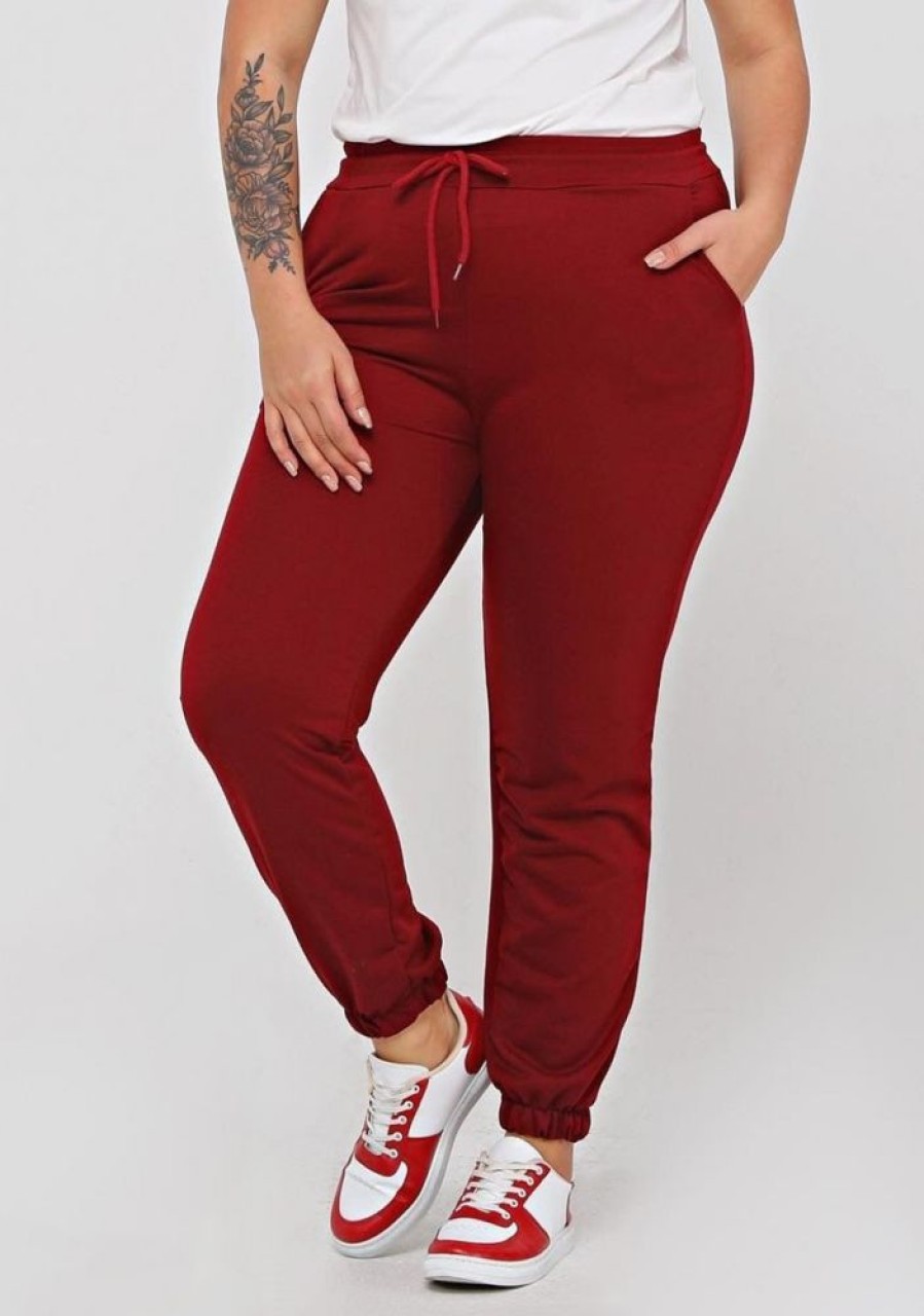 Odziez maloma Spodnie Dresowe | Spodnie Dresowe Damskie W Kolorze M Plus Size Basic Yokko Bordowy