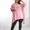 Odziez maloma Tuniki Z Rekawem | Asymetryczna Tunika Plus Size W Kolorze Pudrowym Dlugie Boki Rogi Naszyjnik Monica Pudrowy/Rozowy