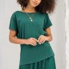 Odziez maloma T-Shirty Basic | Bluzka Damska W Kolorze Zielonym Basic Dekolt Na Plecach W Serek V-Neck Caro Zielony/Butelkowy