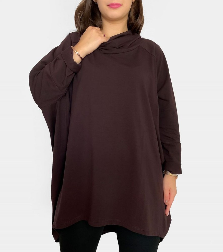 Odziez maloma Tuniki Nietoperz | Mega Oversize Tunika Plus Size W Kolorze M Luzny Golf Lazel Brazowy