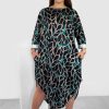 Odziez maloma Sukienki Na Co Dzien | Luzna Sukienka Oversize Plus Size Print Liscie Turkus Kieszenie Eira Turkusowy/Multikolor/Bezowy/Czarny